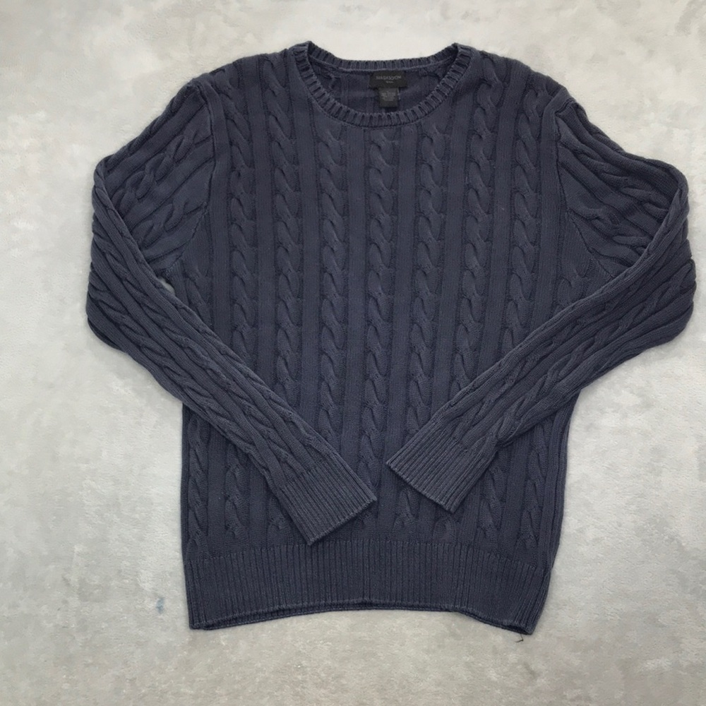 Magaschoni man Weathered Blue Cable Knit Cotton Sweater Size L